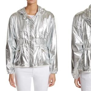 MONCLER • Jais silver metallic windbreaker jacket • small 0 zip up hood